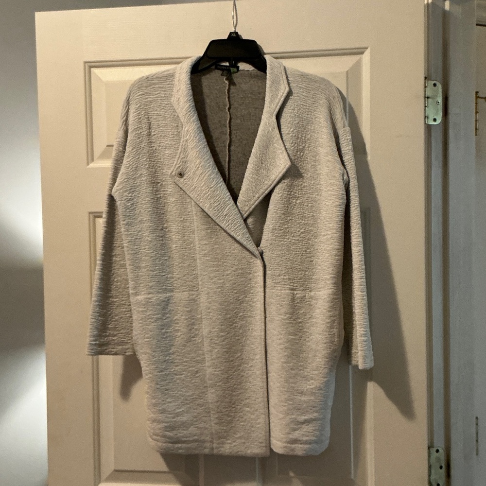 Eileen Fisher Double Knit Jacquard Crinkly Gauze Light Gray Jacket XS